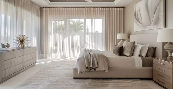 Window shades in a South Florida Miami penthouse, designed to shape architectural light.