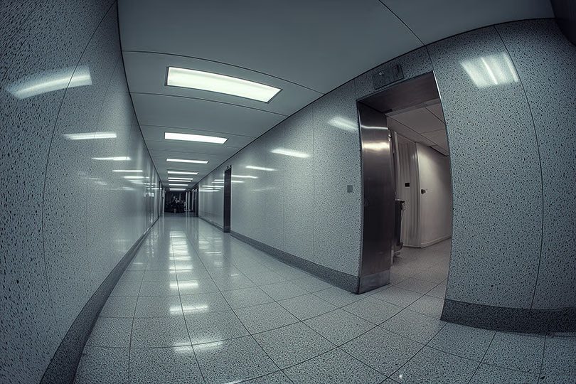 Corporate office hallway with discreet integrated access control readers
