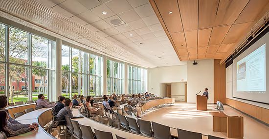 University lecture hall with automated speaker tracking