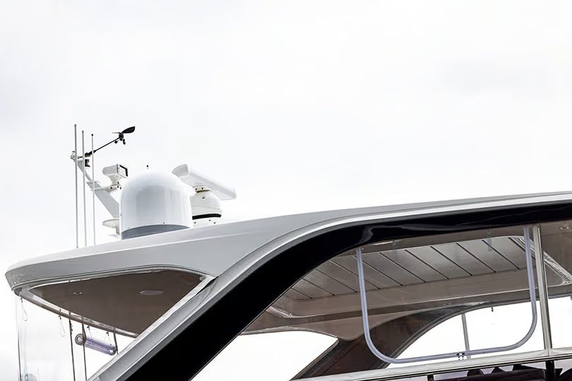 Yacht communication and Starlink internet systems installed on a yacht.