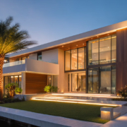 Luxury waterfront residence in South Florida with integrated security lighting and discreet surveillance camera