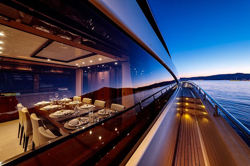 Yacht interior with lighting design and integrated lighting control system