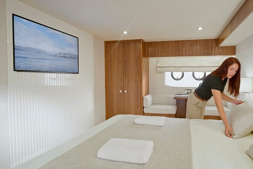 Onboard experience on a yacht stateroom television